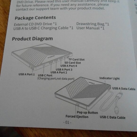 External CD/DVD Player With Hard Case, Carry Bag, USB C Cable-NIB-Top Teck - Picture 5 of 7